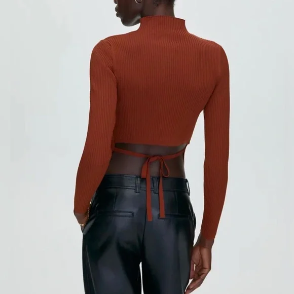 Babaton Aritzia Ambrosia Sculpt Knit Tie-Back Longsleeve - Rich Copper - Medium - Picture 2 of 14